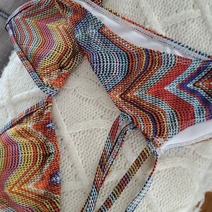 Bikini XS Triangle top duo strappy bottoms multi color womens